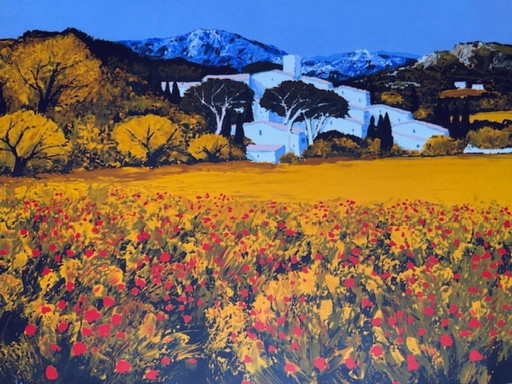 Lithographie "Les coquelicots" de Patrick Reault