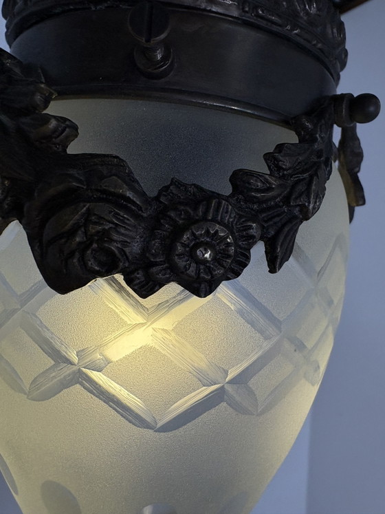 Image 1 of Art Nouveau French Old Ceiling Lamp Flower Decor