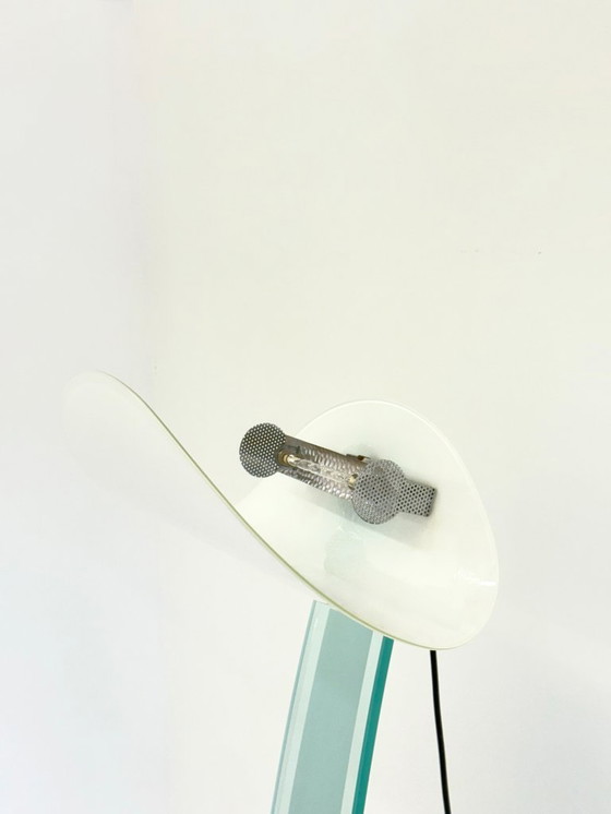 Image 1 of Lampada da terra dal design vintage di Sothis con base in vetro e paralume in vetro bianco