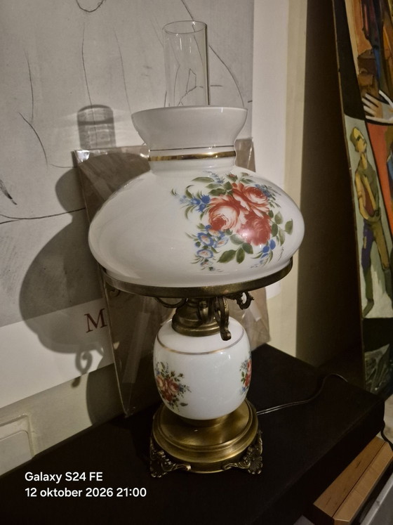 Vintage hurricane lamp – Tafellampen, Glas, Metaal (photo 3 of 6)