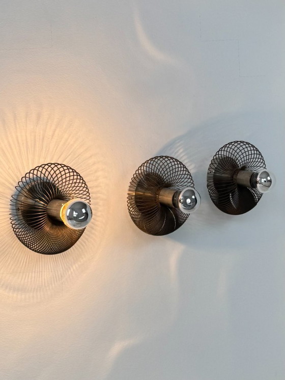 Image 1 of Set of 3 vintage metal wall lights, France 1970