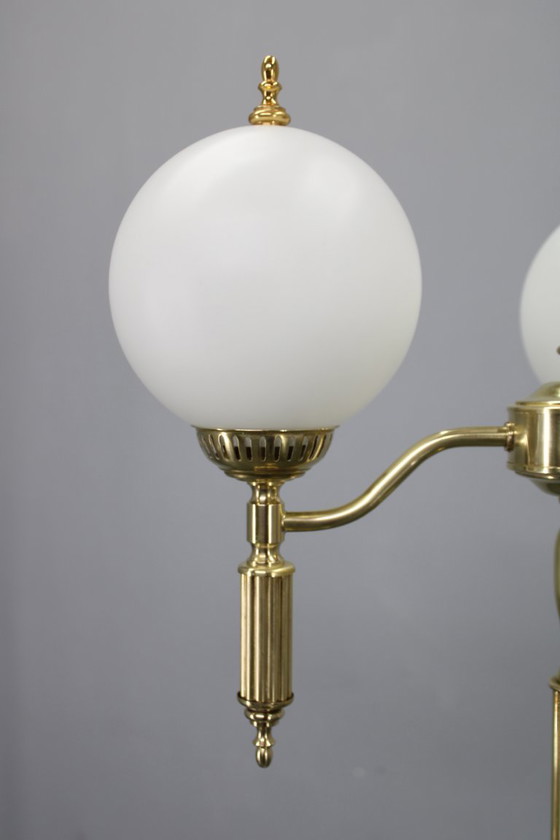 Image 1 of 1970s Czechoslovak Floor Lamp in Brass with Milky Glass Shades