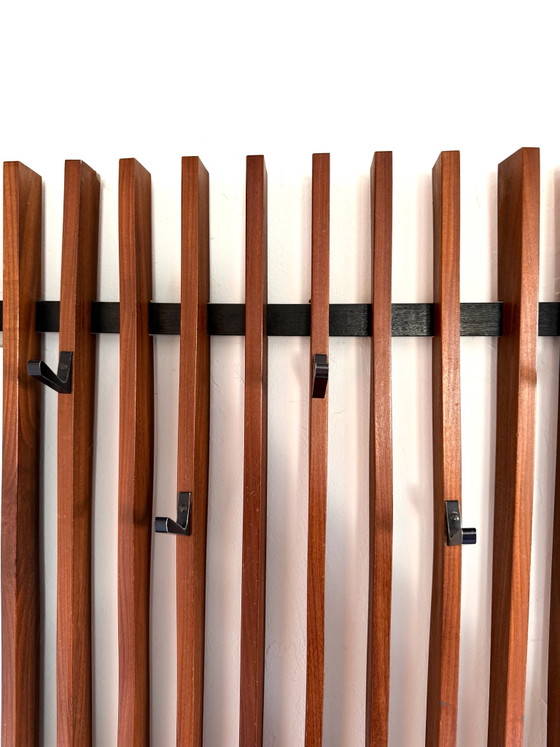 Vintage XL Teak Slat Coat Rack, Germany '60s, Glass, Wood, Brown (photo 7 of 12)