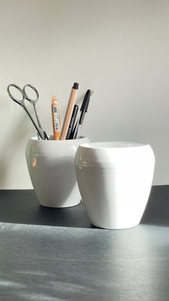 Image 1 of Pair of White Ceramic Candlesticks