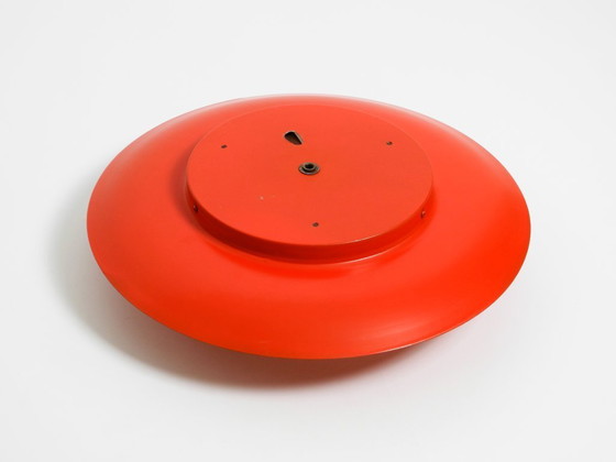 Image 1 of Grote Mid Century wand- of plafondlamp van glas met metalen reflector in rood van Kaiser Leuchten