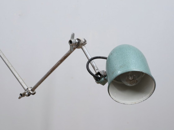 Image 1 of 1960s adjustable industrial floor lamp green hammertone