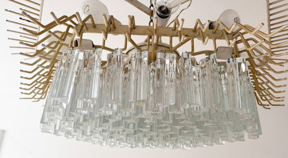 Image 1 of Weelderige kroonluchter van Paolo Venini voor Vivarini, Muranoglas/Prismaglas, Italië, jaren 70, op maat gemaakt