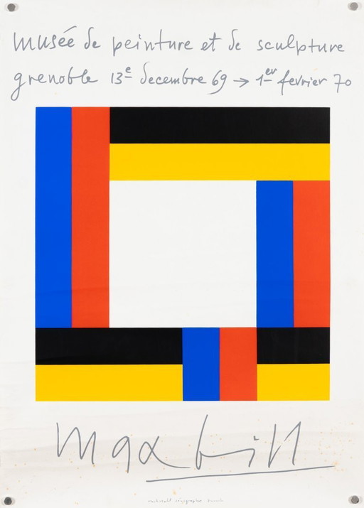 Max Bill Grenoble – 1969 – Originele vintage zeefdruk tentoonstellingsposter van Max Bill – Zwitserse stijl – 62,5 x 44,5 cm