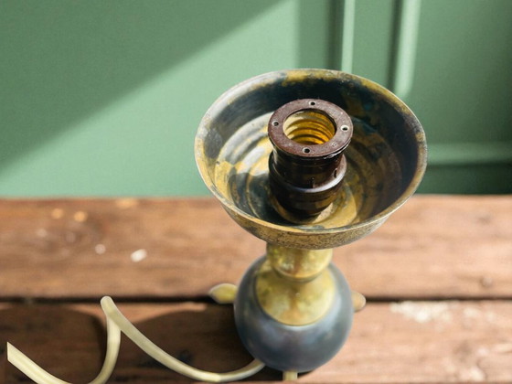 Image 1 of Mid Century Moderne ruimtevaart messing driepoot tafellamp