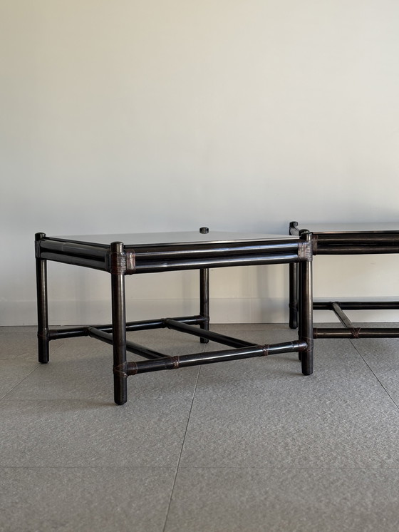 Image 1 of 2x bamboe salontafel / bijzettafel, 70s