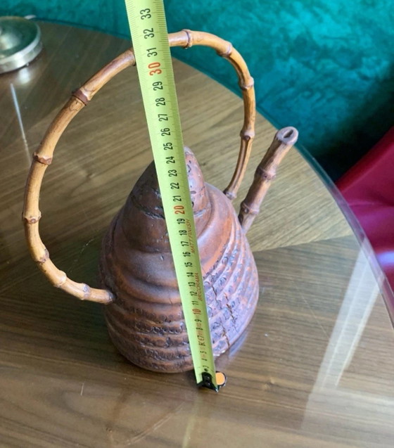 Zeldzame theepot van gesneden bamboewortel - Meiji-periode - eind 19e/begin 20e eeuw – Beeldhouwkunst, Bamboo (photo 9 of 13)