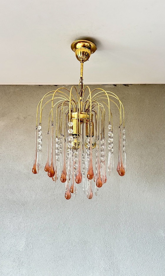 Lustre vintage rose en forme de goutte – Glass, Metal (photo 4 of 10)