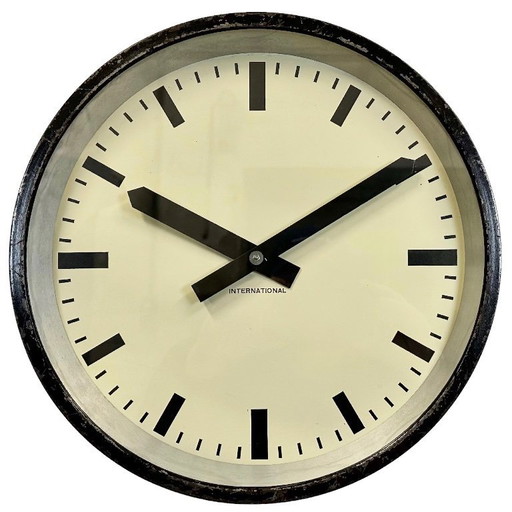Black Industrial Factory Wall Clock from International, 1950s
