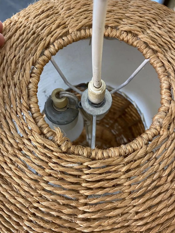 Image 1 of XL 60s 70s lamp lamp ball lamp raffia wickerwork space age design 60s