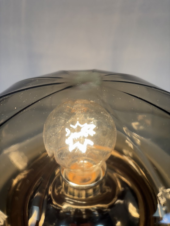 Image 1 of iconic smoked glass ceiling-wall lamp German manufacturer Hillebrand geometric cut shade