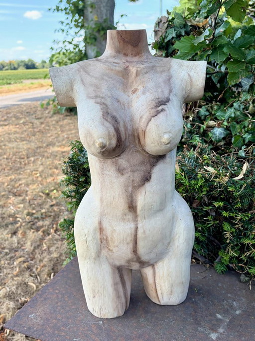 Torse féminin en bois massif – sculpture en bois – 51 cm – decoratieve objecten, Wood (photo 2 of 5)
