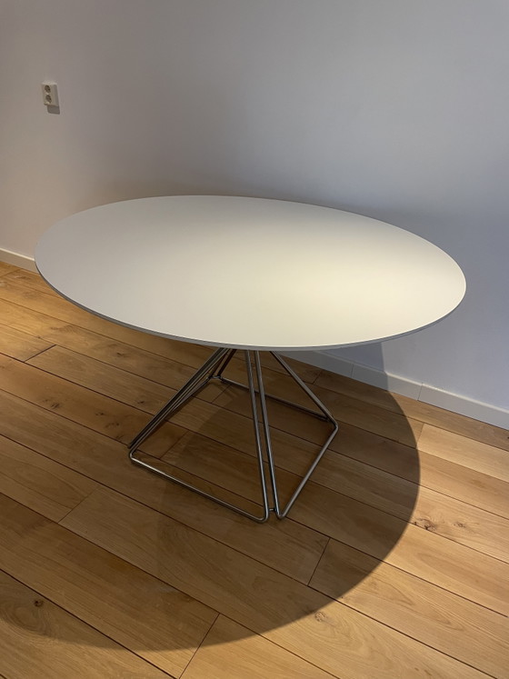 Iconische Delta Eettafel – Rudi Verelst Voor Novalux, België, Jaren ’70 – Chrome, Wood (photo 3 of 5)