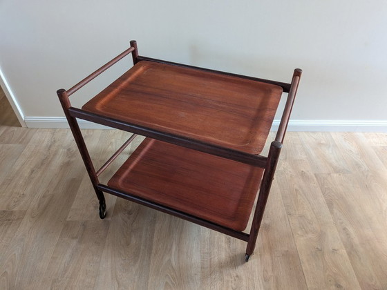 Image 1 of Chariot / Chariot de Bar Vintage Danois en Teck – 1960 - Style Pastoe / Cees Braakman / Coja Culemborg