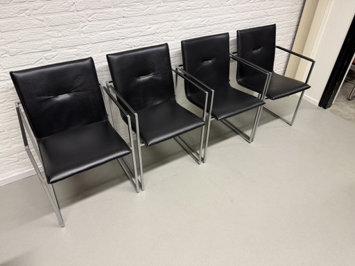 4 x Arco Frame Zwart Kalfsleder Nieuwstaat! – eetkamerstoelen, Leather, Metal, Modern (photo 2 of 8)