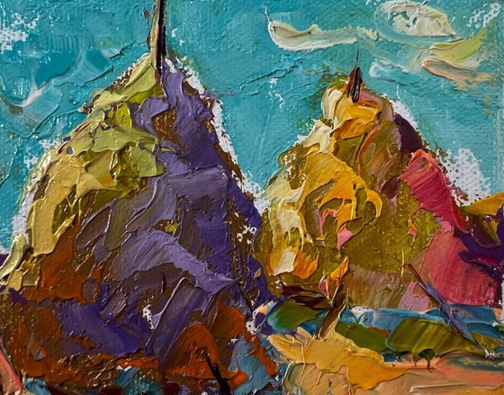 Image 1 of Original Oil Painting Summer Day Landscape Haystacks In A Field