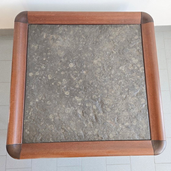 Image 1 of TABLE BASSE VINTAGE SCANDINAVE 1960 EN TECK PALISSANDRE & PIERRE DE SCHISTE 60S