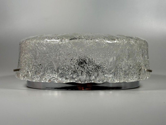 Image 1 of 1960s/70s Lamp, Light, Ceiling Light, Flush Mount Ice Glass, Hillebrand 60s