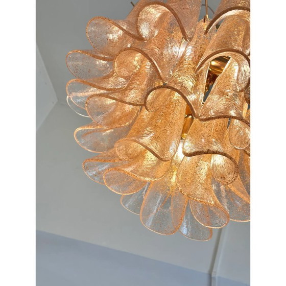 Image 1 of Contemporary Clear and Gold “Petali-Selle” Murano Glass Chandelier in Mazzega Style