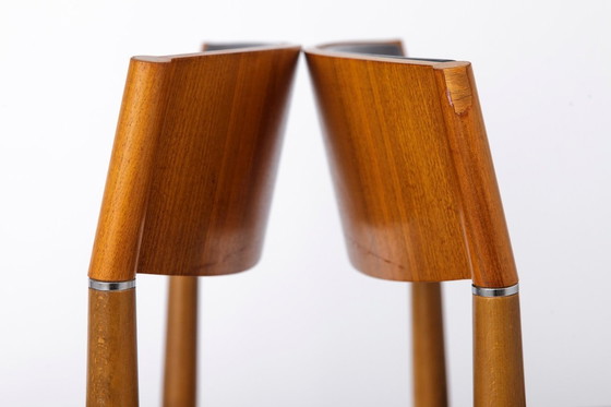 Image 1 of Set of 6 Vintage Teak Dining Chairs 1960s Germany, Mid Century Modern with Black Faux Leather