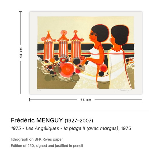 Frédéric Menguy Signed Lithograph 1975 - Les Angéliques - La Plage II (With Marg – Lithographs & prints, Paper (photo 3 of 5)
