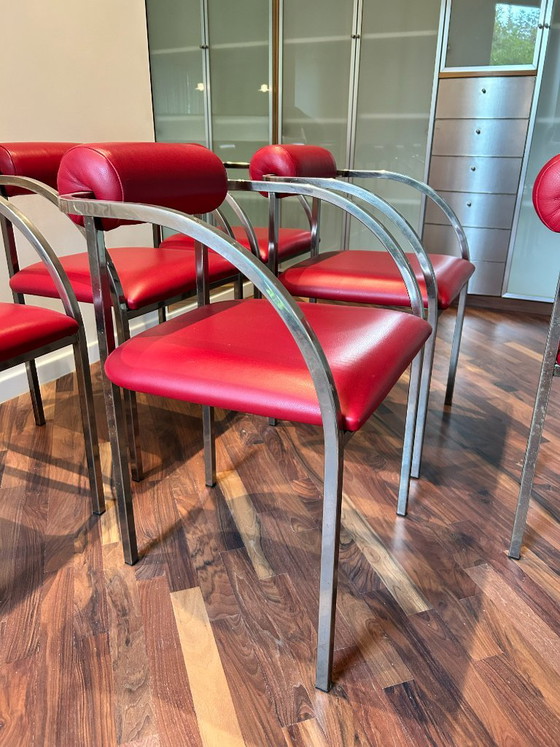 Belgochrom Fiesta dining chairs – red cow leather - 6 pieces – Metal (photo 5 of 19)