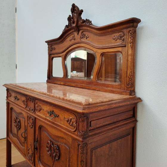 Credenza antica vintage, comò, credenza con vetrina con piano in marmo – Credenze con vetrina, Legno (photo 8 of 18)