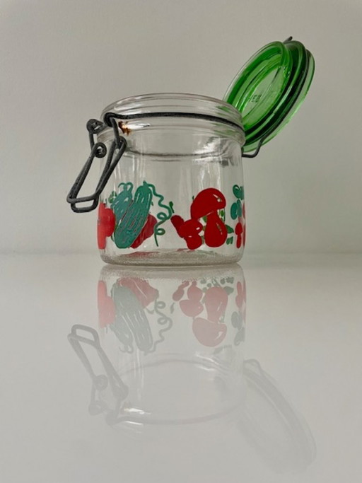 Bocal à conserve vintage en verre Carlton avec motif de légumes rétro