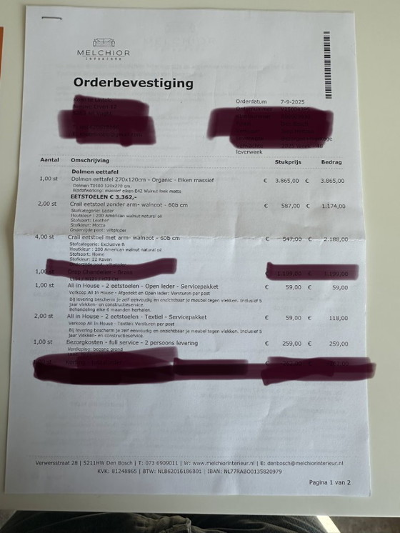 Image 1 of 2x Crail eetstoel zonder armsteun walnoot leder mocca