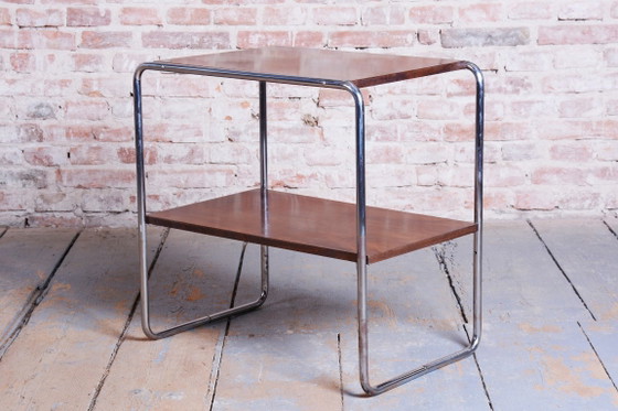 Restaurierter Bauhaus-Beistelltisch von Hynek Gottwald, Nussbaum, Chrom, Tschechien, 1920er Jahre (photo 6 of 11)