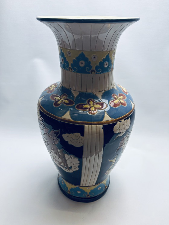 Image 1 of Grande vaso vintage in stile cloisonné - dipinto a mano - 50 cm - ottimo in