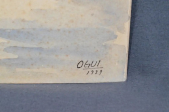 1929 Ogui Paisaje de Pueblo Modernista Europeo Acuarela y Gouache – Pinturas y dibujos, Paper (photo 3 of 10)