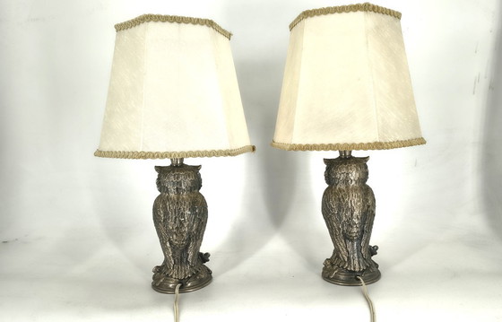 Image 1 of Coppia di lampade a forma di gufo in argento di Loevsky & Loevsky, anni '60
