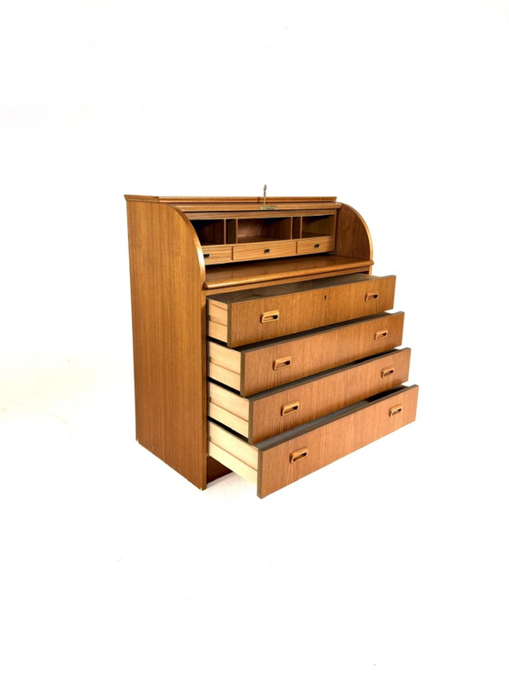 Image 1 of Vintage Danish teak roll-top secretary desk '60
