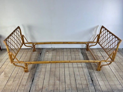 Letto vintage anni '60 in rattan e bambù