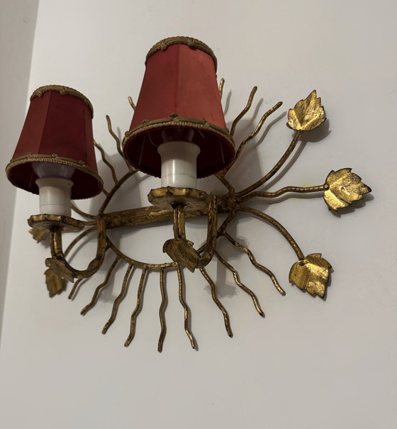 Image 1 of Applique da parete a forma di sole con foglie dorate, anni '60