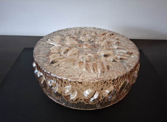 Image 1 of 2 amber-colored glass ceiling lamps from the 60s/70s