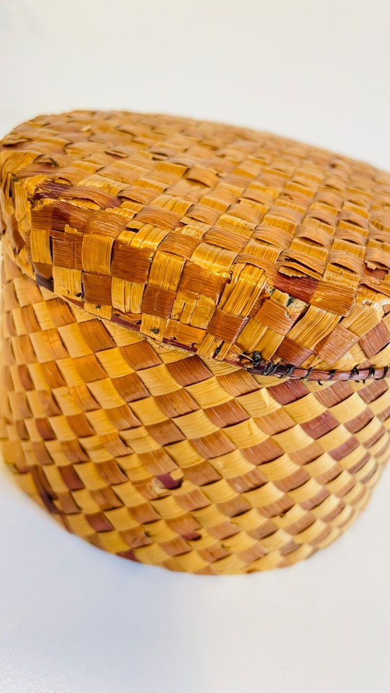 Image 1 of 3 boites bois et paille vintage