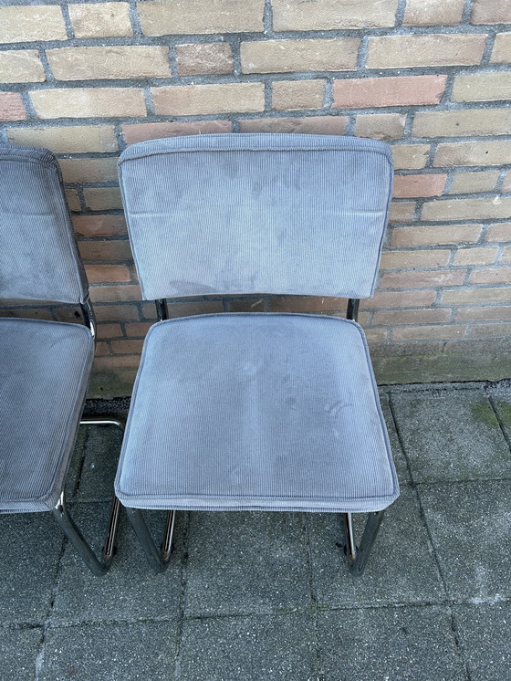 Image 1 of 4 Pure Ridge Ribbed Fabric Chairs with Chrome Tubular Frame