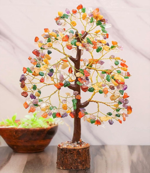 Crocon Mix Chakra Gemstone Tree Feng Shui Figurine Money Bonsai Good Luck Reiki Healing Crystals Decoration Ornament Sculpture P