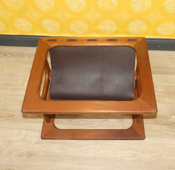 Image 1 of Portariviste in teak Salin Møbler portariviste in pelle marrone Aksel Kjersgaard retrò vintage metà secolo