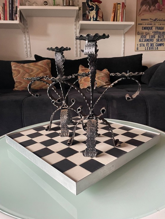 Image 1 of Pair of Brutalist candlesticks in wrought iron 1950