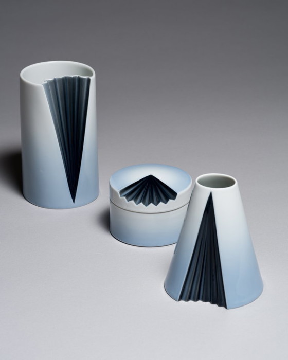 Image 1 of Chic Vintage Rosenthal Plissée Vase Trio Ambrogio Pozzi Minimalist Porcelain Art