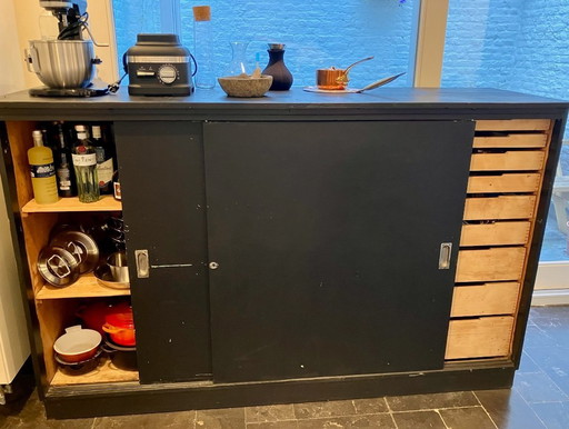 Tough industrial vintage cabinet with compartments and drawers