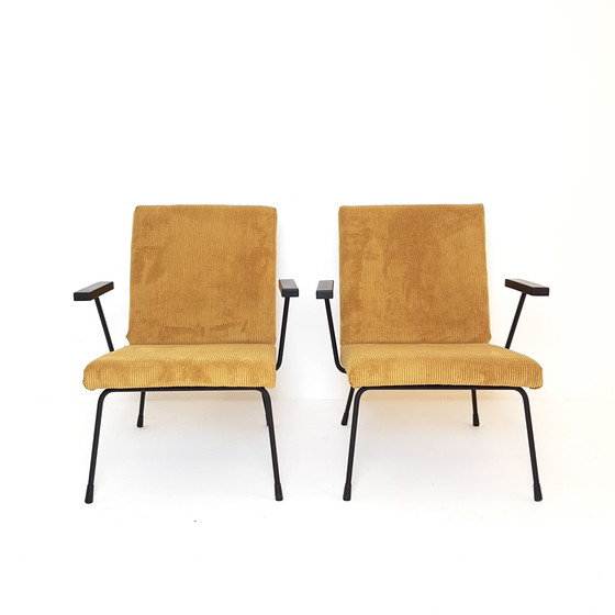 2 Vintage Gispen Armchairs Model 1407 Wim Rietveld Yellow Rib – Polyester, Metal (photo 5 of 15)