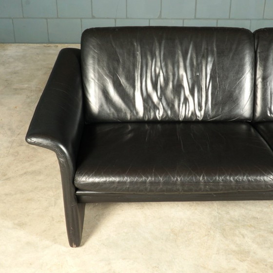 Image 1 of Vintage black leather sofa – 1970s